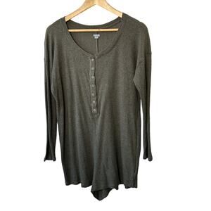Aerie Dark Green Very Soft Ribbed Long Sleeve Lounge Wear Romper Size Small